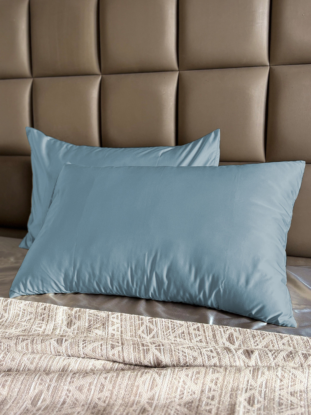 Seevo Set Of 2 Blue 400 TC Satin Pillow Covers