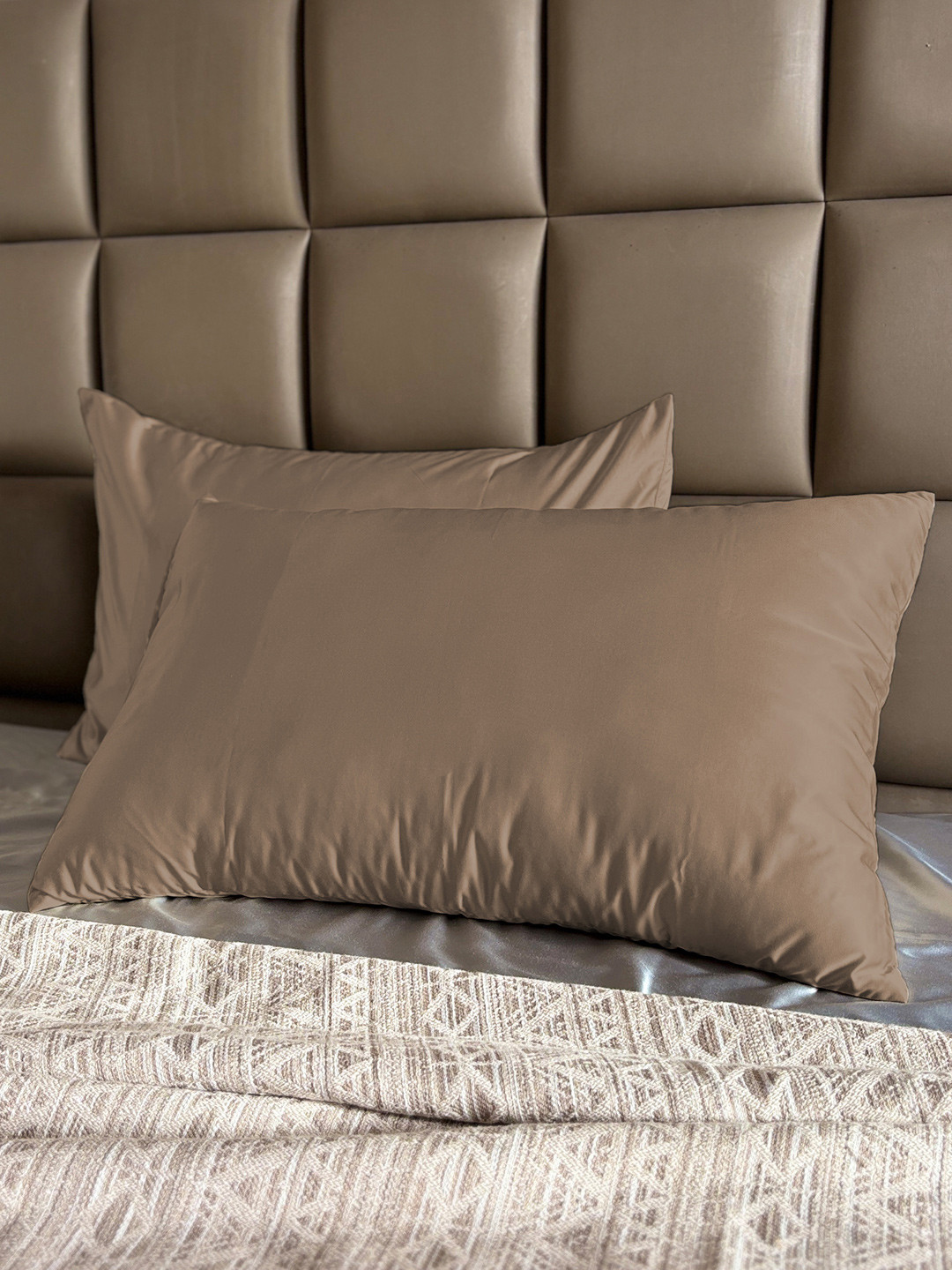 Seevo Set Of 2 Brown 400 TC Satin Pillow Covers