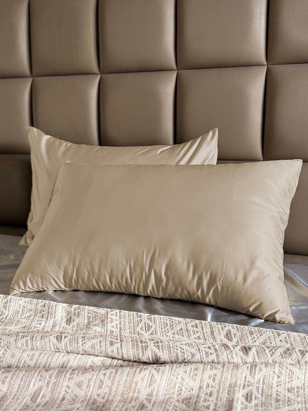 Seevo Set Of 2 Beige 400 TC Satin Pillow Covers
