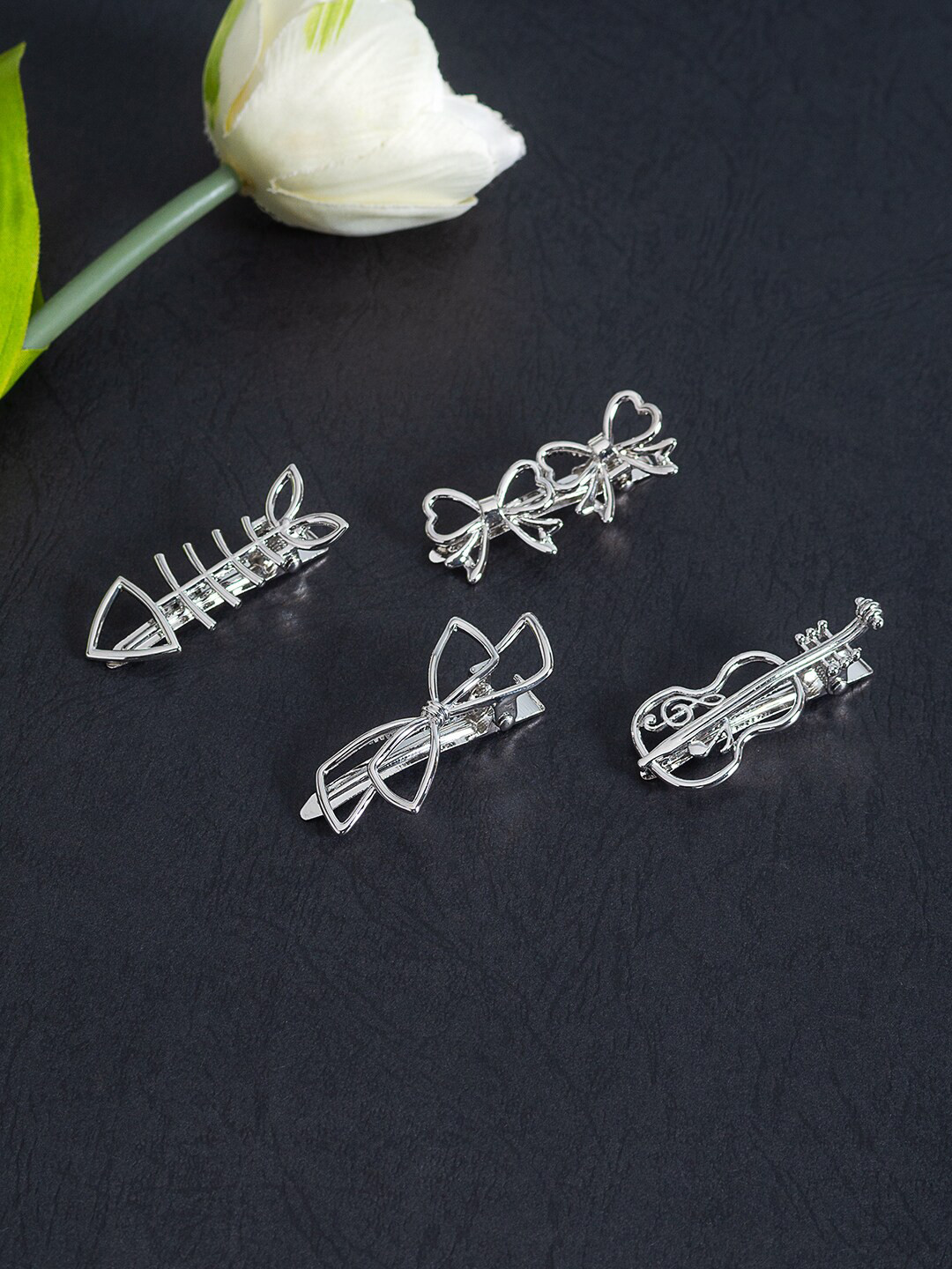 Golden Peacock Women Silver-Toned Set of 4 Alligator Hair Clips