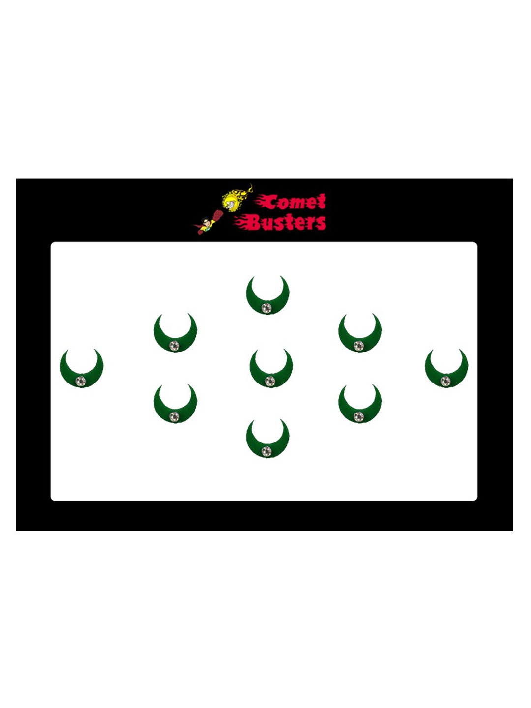 Comet Busters 9 Pcs Embellished Reusable Crescent-Shaped Bindis - Green