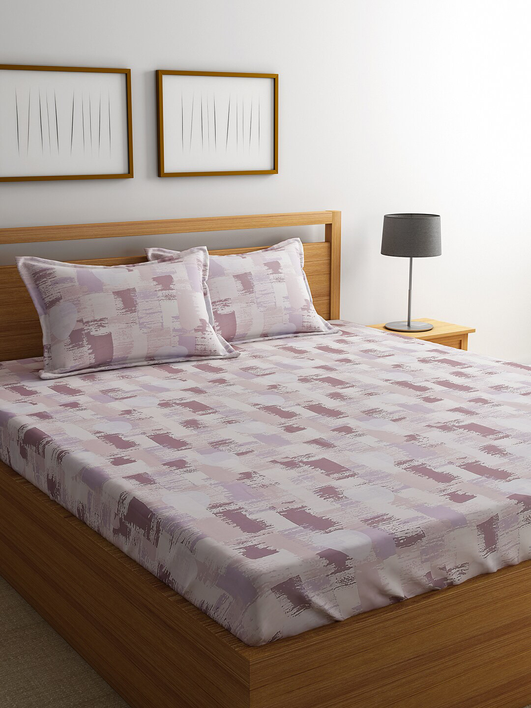 URBAN DREAM Purple Abstract Cotton 210 TC Queen Superfine Bedsheet with 2 Pillow Covers-230 x 254 cm