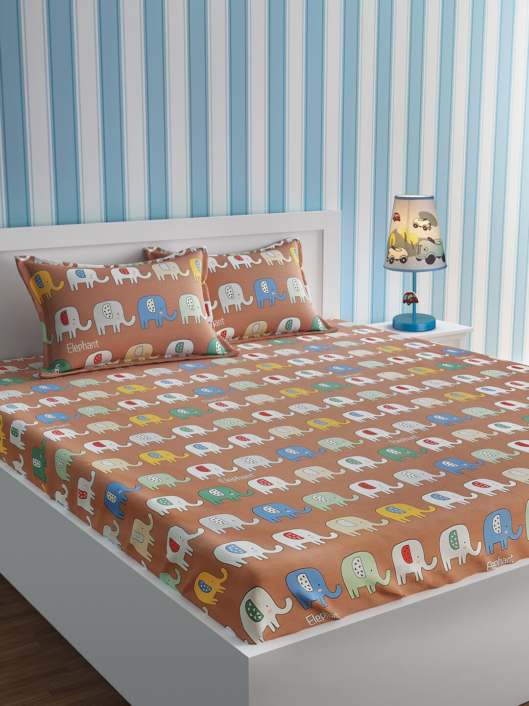 URBAN DREAM Brown Conversational Cotton Breathable 210 TC Queen Fine Bedsheet with 2 Pillow Covers-91 x 100 inches