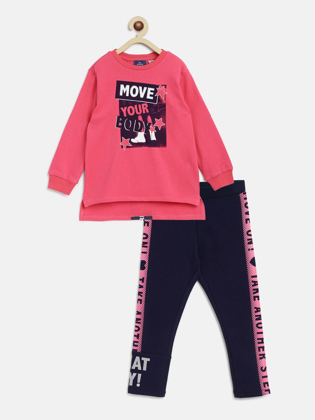 Chicco Kids Girls Pink And Black Printed Top With Leggings