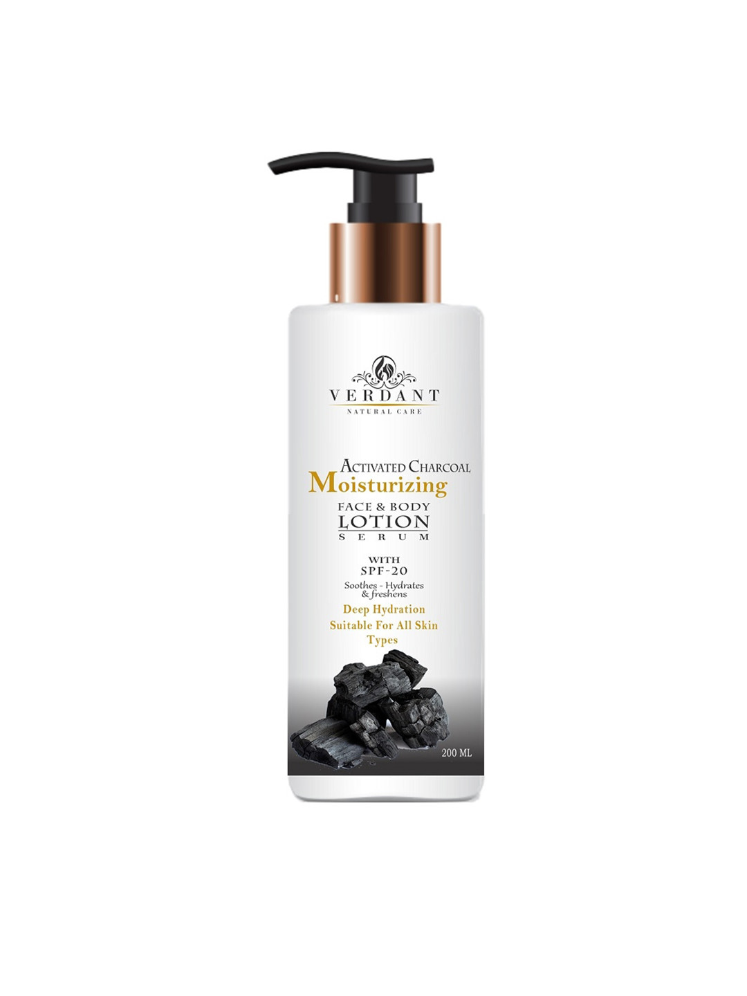Verdant Natural Care Activated Charcoal Moisturizing Face & Body Serum Lotion - 200ml