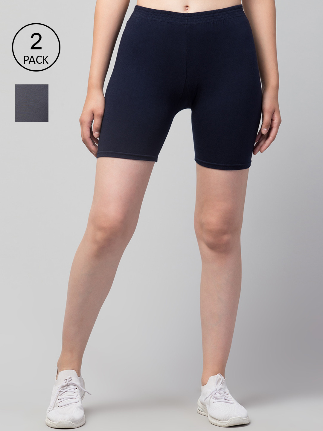 Apraa & Parma Women Navy Blue and Grey Pack of 2 Slim Fit Cycling Sports Shorts