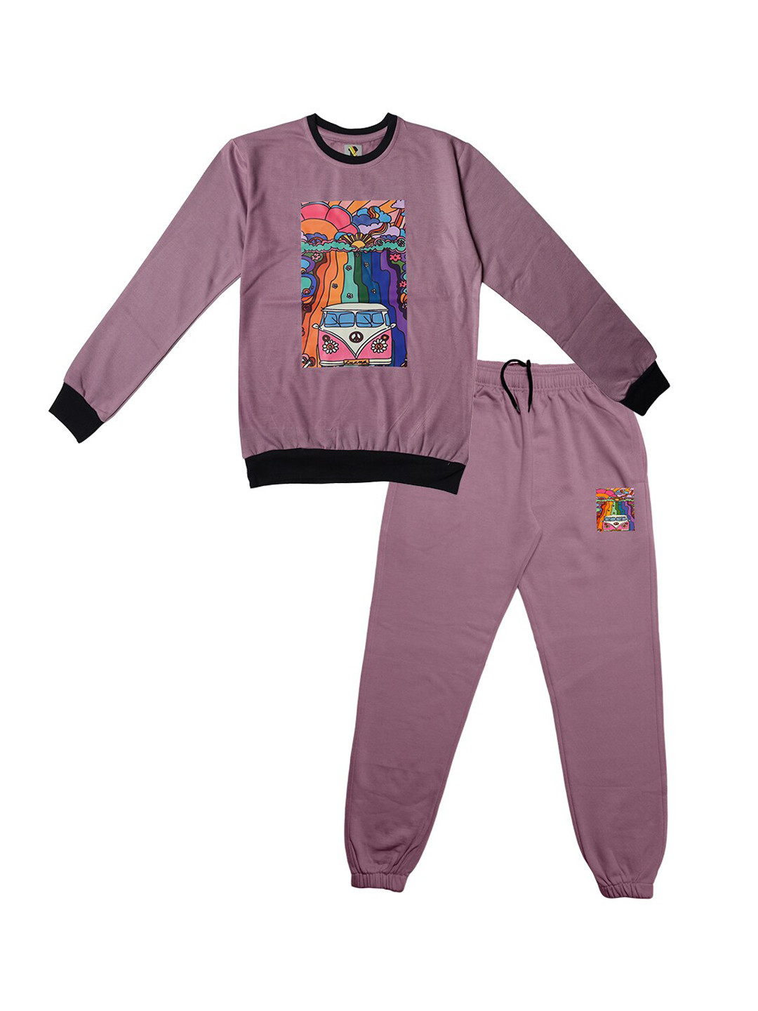 TINY HUG Unisex Kids Purple Printed Tracksuits