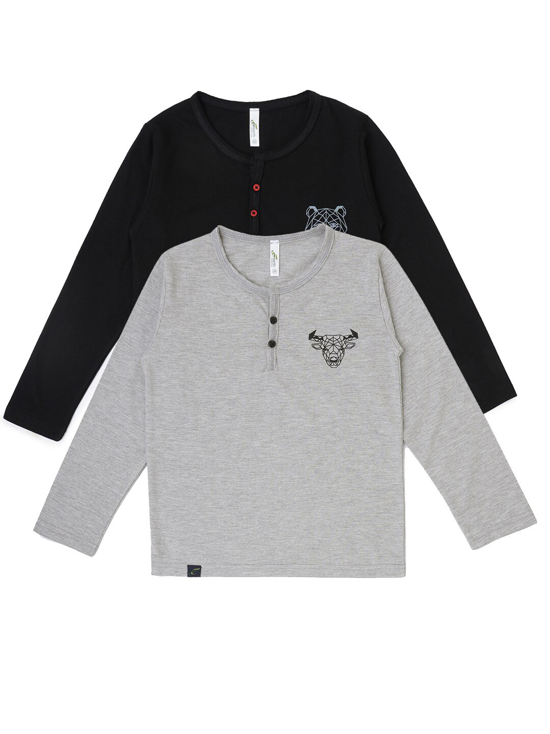 earth conscious Boys Pack of 2 Grey & Black Henley Neck T-shirts