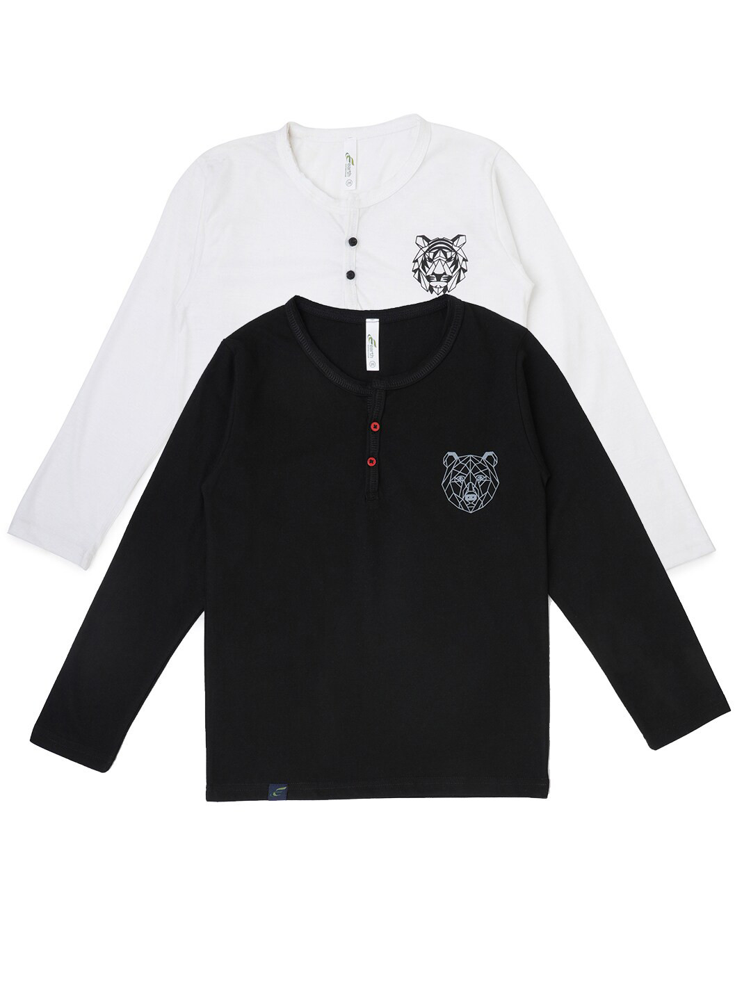 earth conscious Boys Pack of 2 White & Black Henley Neck T-shirts