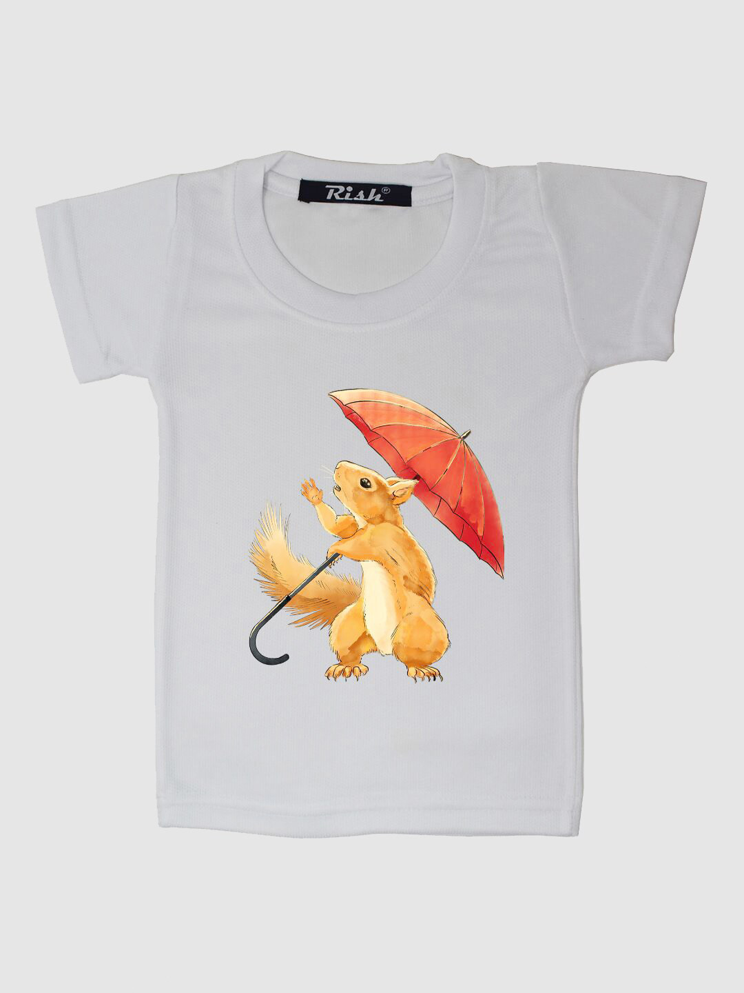 RISH Boys White & Beige Squirrel with Umbrella Printed Oversized T-shirt