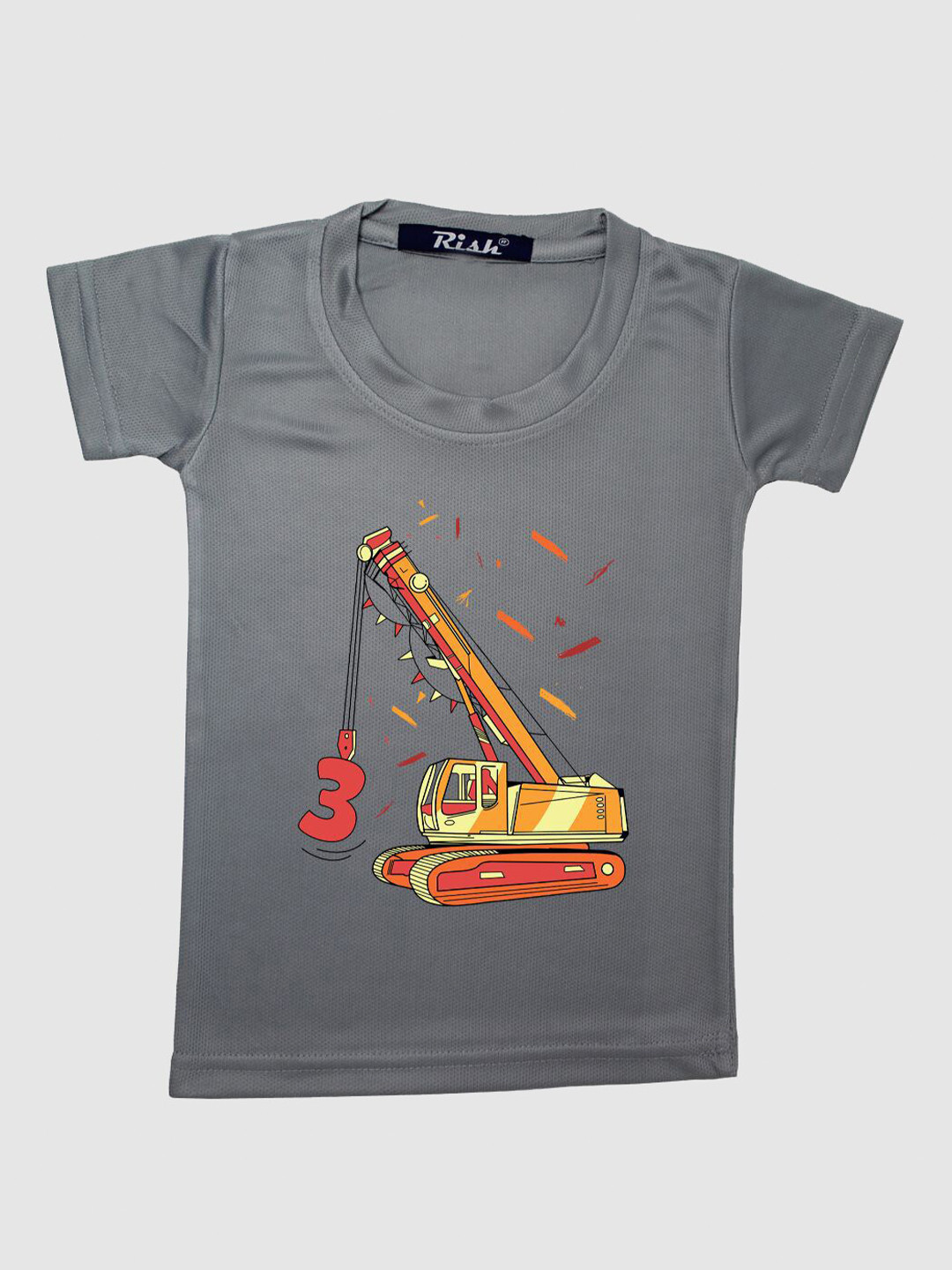 RISH Boys Grey & Yellow Printed T-shirt