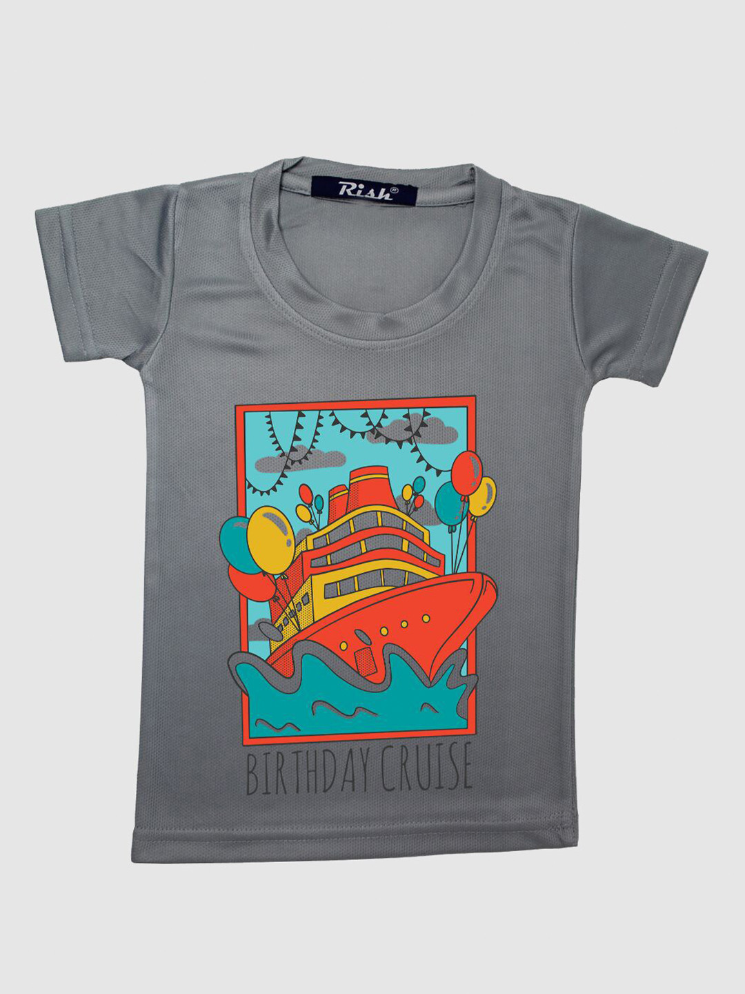 RISH Boys Grey & Blue Graphic Printed Oversized T-shirt