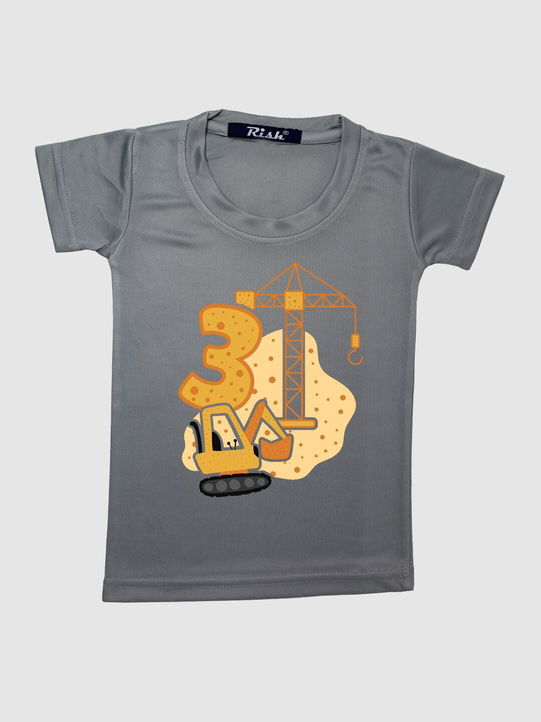 RISH Boys Grey & Mustard Yellow Printed Short Sleeves Polyester T-shirt
