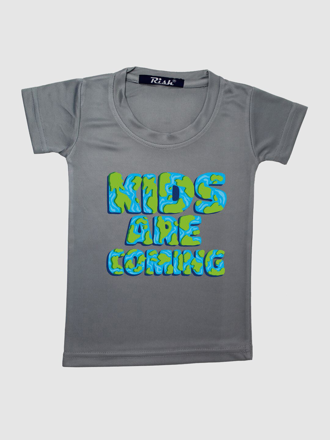 RISH Boys Grey Typography Printed Polyester Short Sleeves Oversized T-shirt