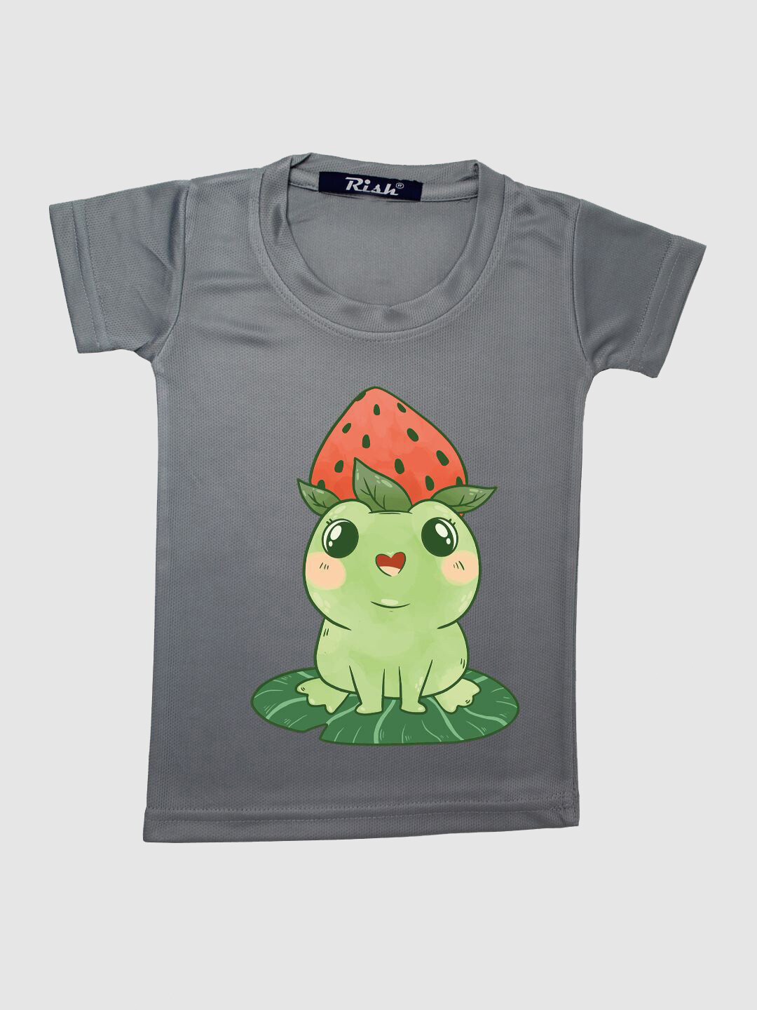 RISH Kids Grey & Green Printed Round Neck Polyester T-shirt