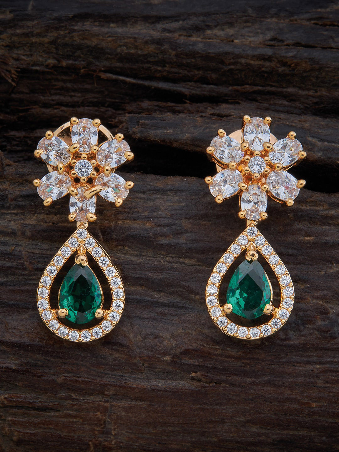Kushal's Fashion Jewellery Green & Gold Contemporary Cubic Zirconia Drop Earrings