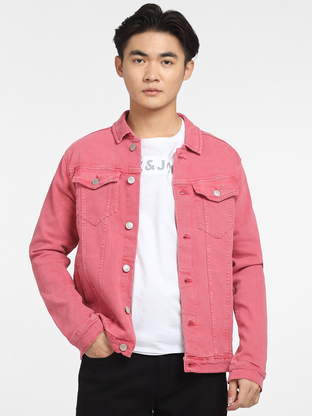 Buy Jack & Jones Men Pink Cotton Denim Jacket - Jackets for Men 20292076