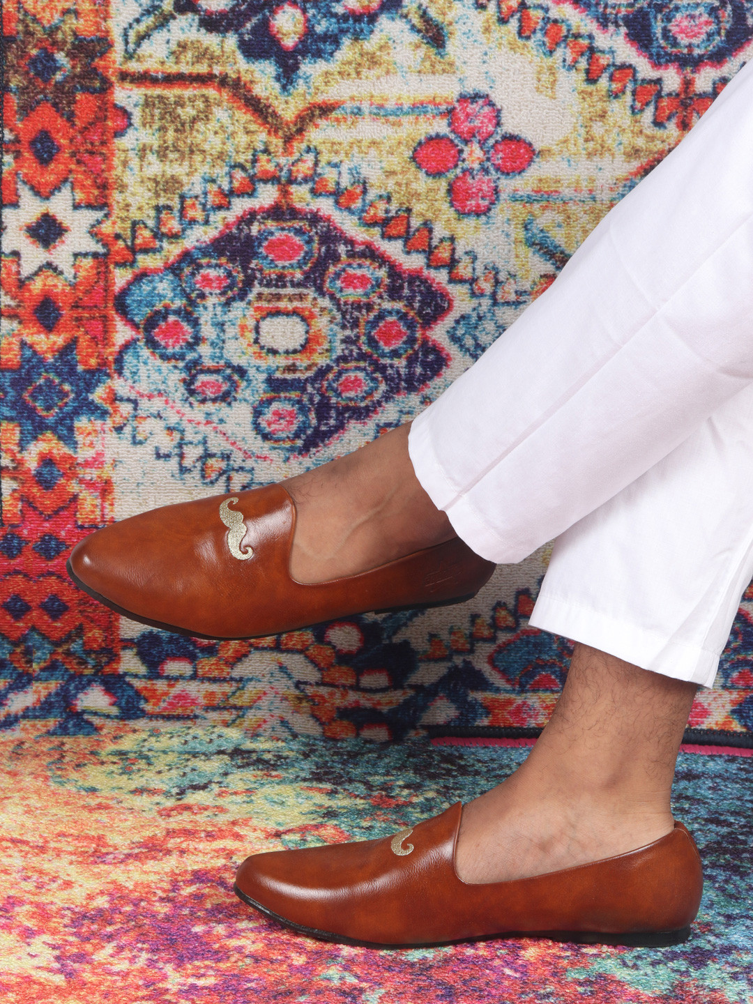 FAUSTO Men Tan Woven Design PU Mojaris