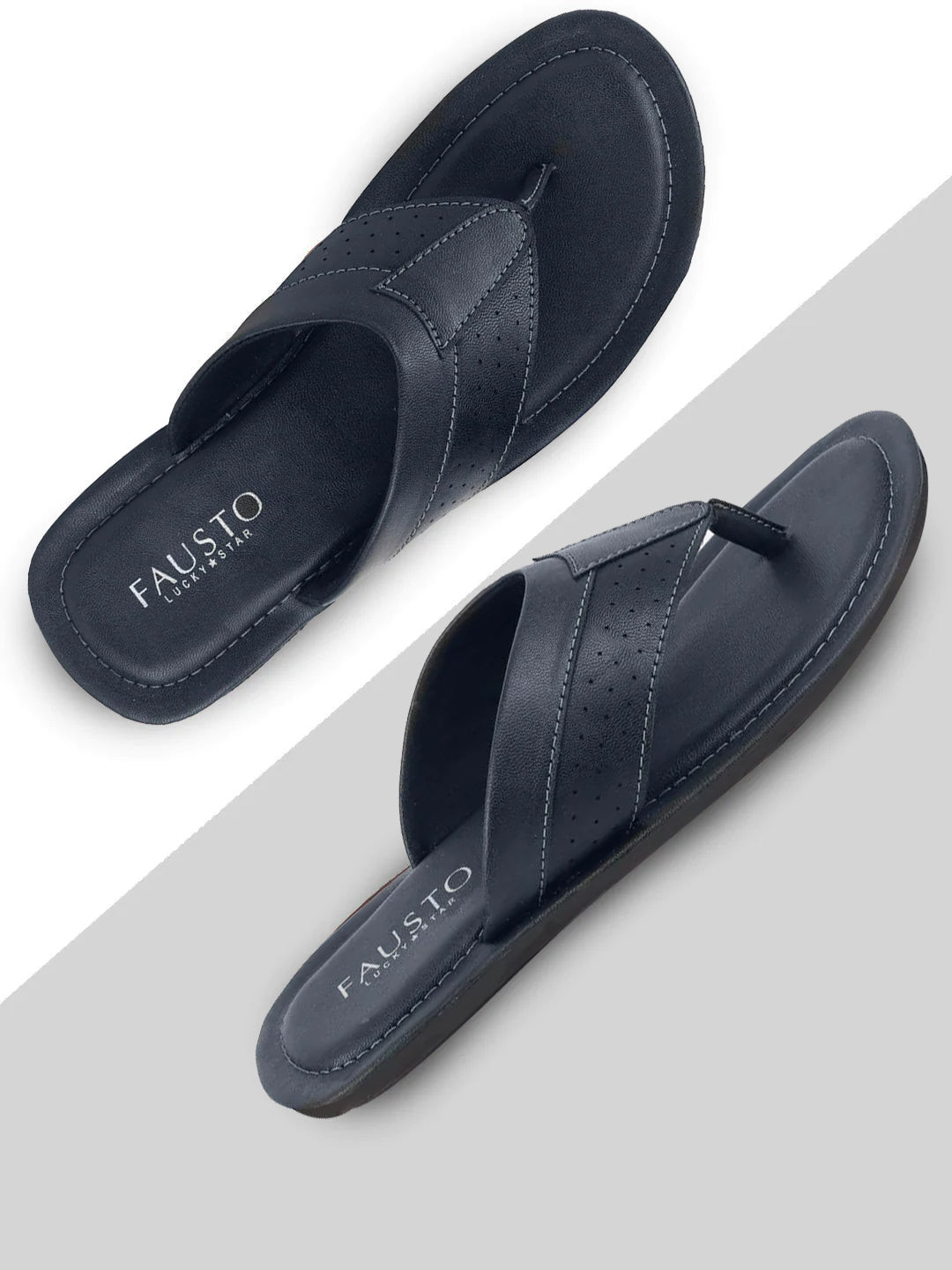 FAUSTO Men Navy Blue Solid Synthetic Outdoor Thong Flip-Flops