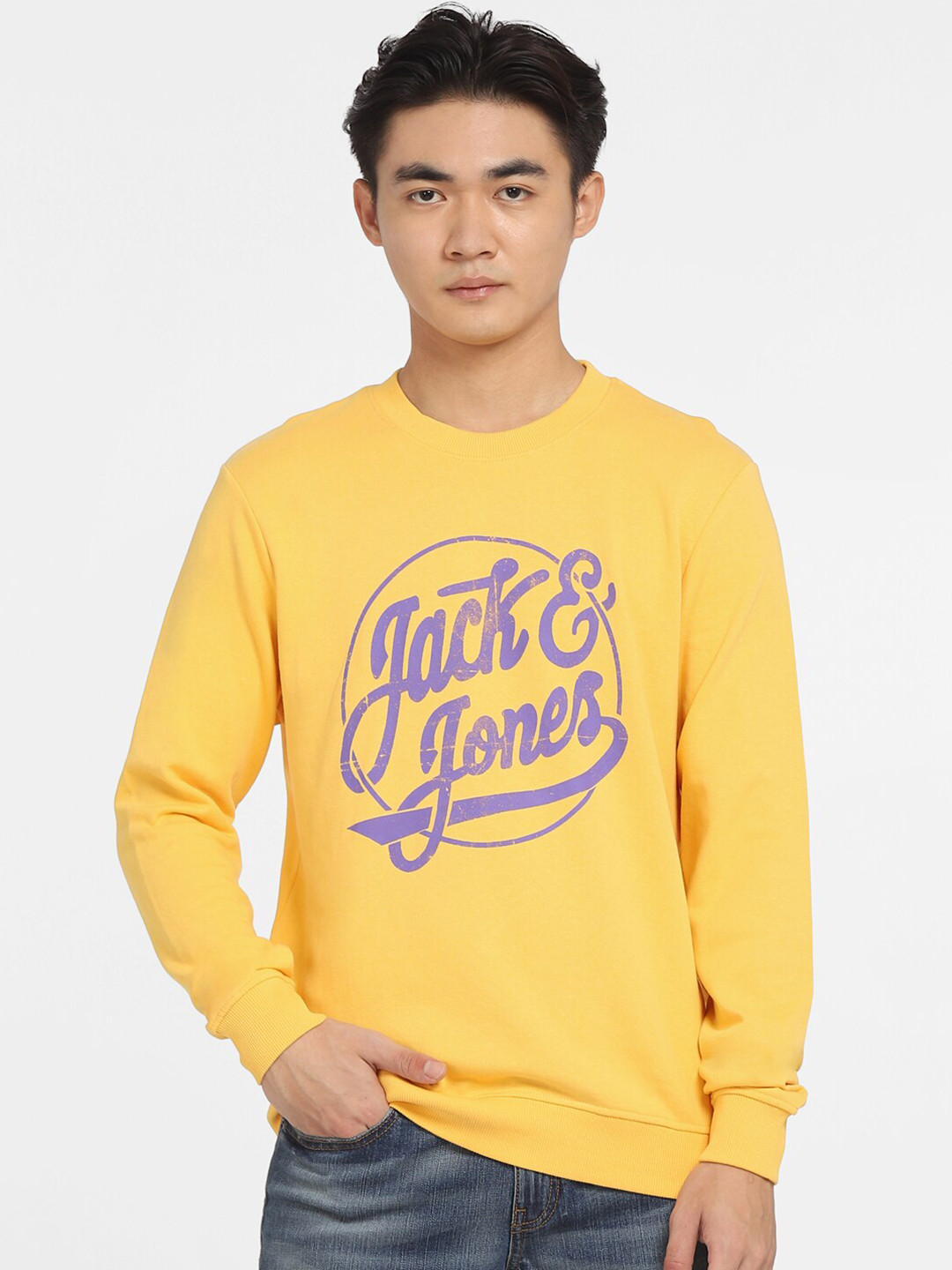 Jack & Jones Men Yellow Printed Sweatshirt