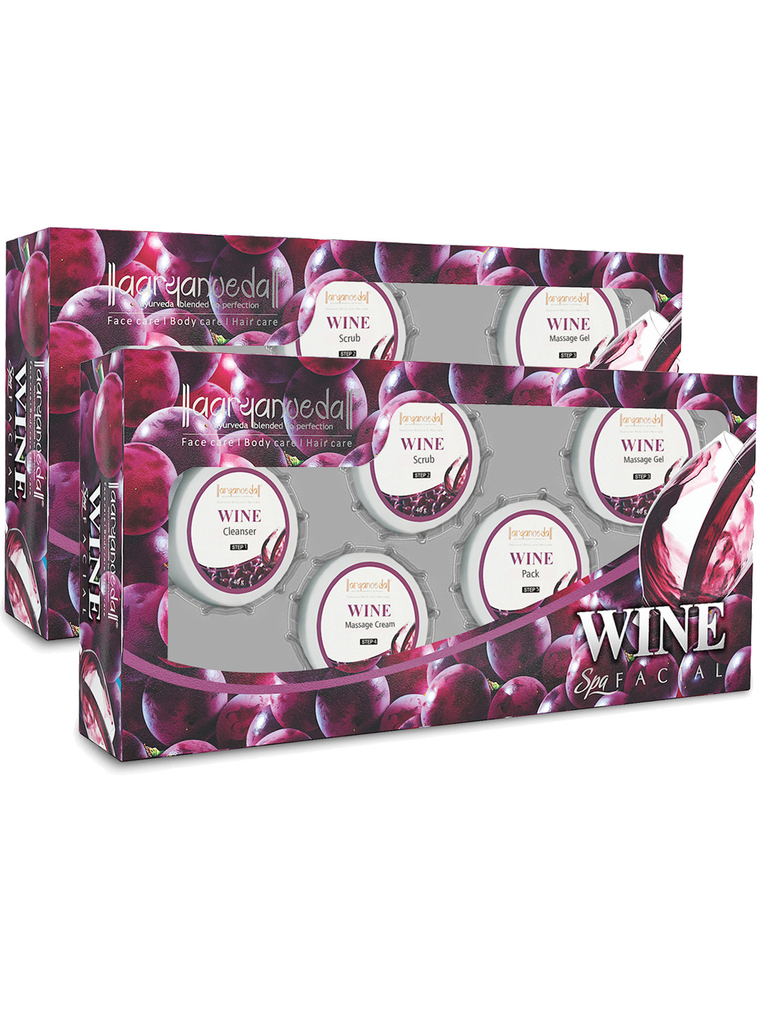 Aryanveda Set Of 2 Wine Facial Kit For Glowing Skin, Reduce Wrinkles & Moisturizes -210G