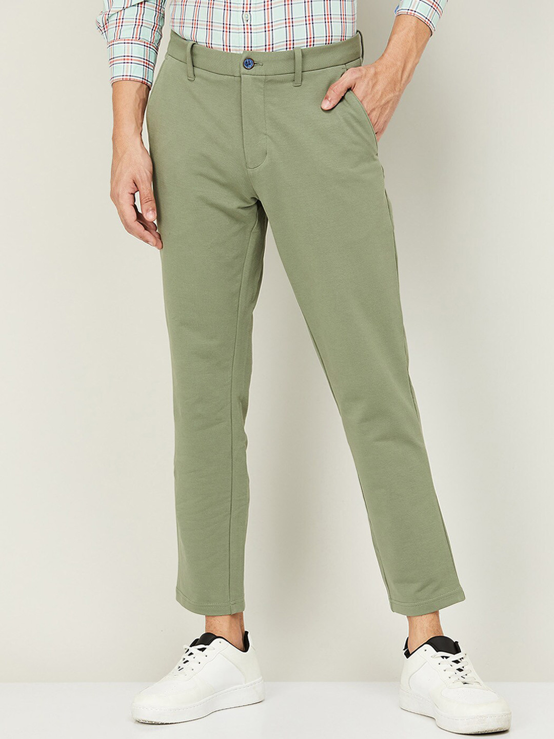 CODE by Lifestyle Men Olive Green Slim Fit Cotton Trousers