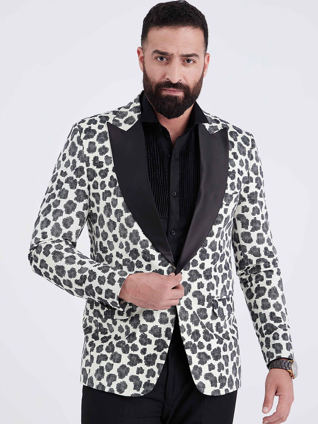 MR BUTTON Men WITH BLACK DOT PRINT Breasted Blazer