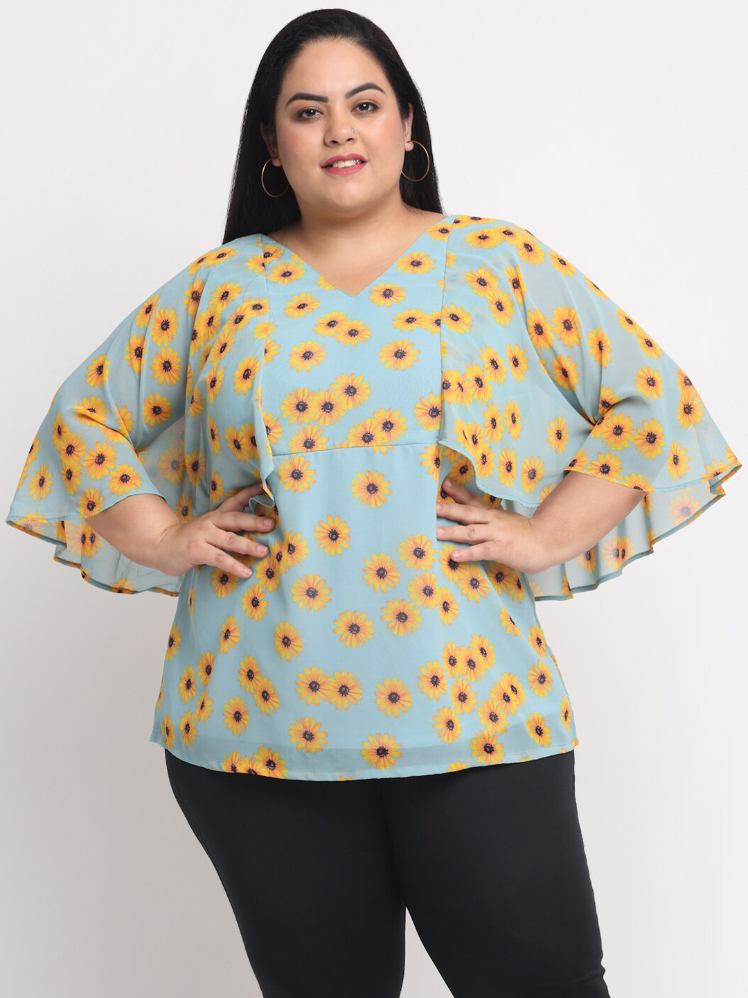 plusS Sea Green Plus Size Floral Printed Top