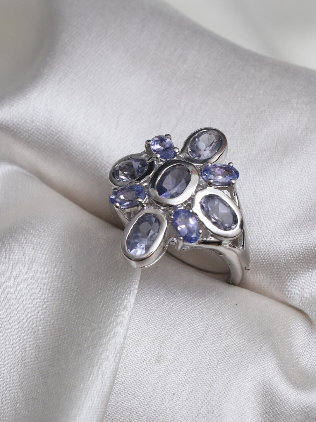 HIFLYER JEWELS Sterling Sliver Rhodium-Plated &  Purple Stone-Studded Ring