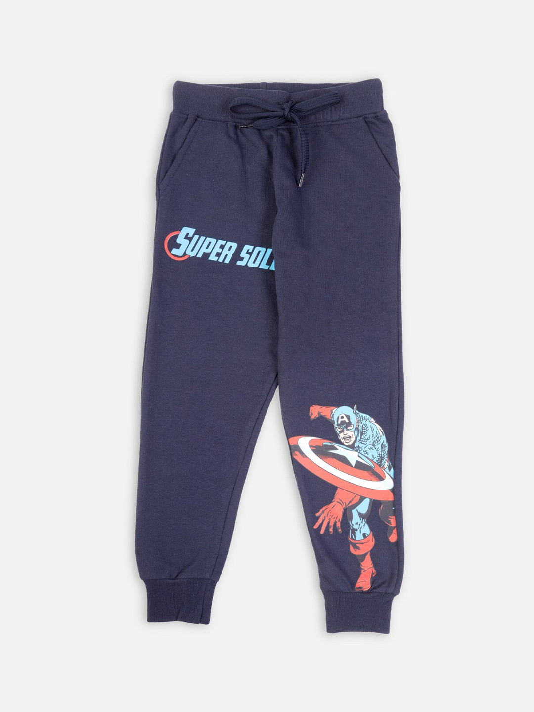 Nap Chief Kids Unisex Navy Blue Captain America Printed Relaxed-Fit Joggers