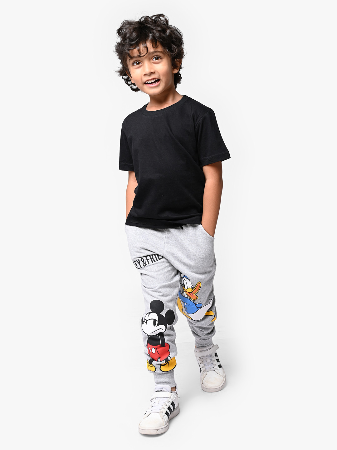 Nap Chief Kids Unisex Grey & Red Mickey & Donald Printed Relaxed Fit Joggers