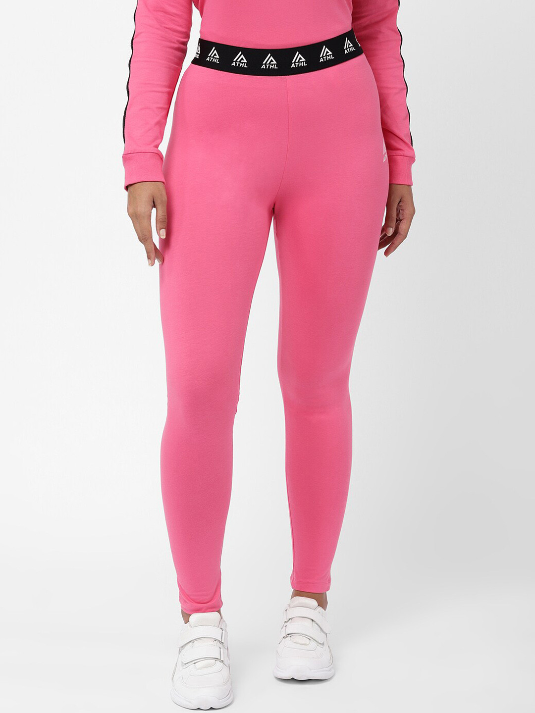 R&B Women Pink Solid Ankle Length Cotton Leggings