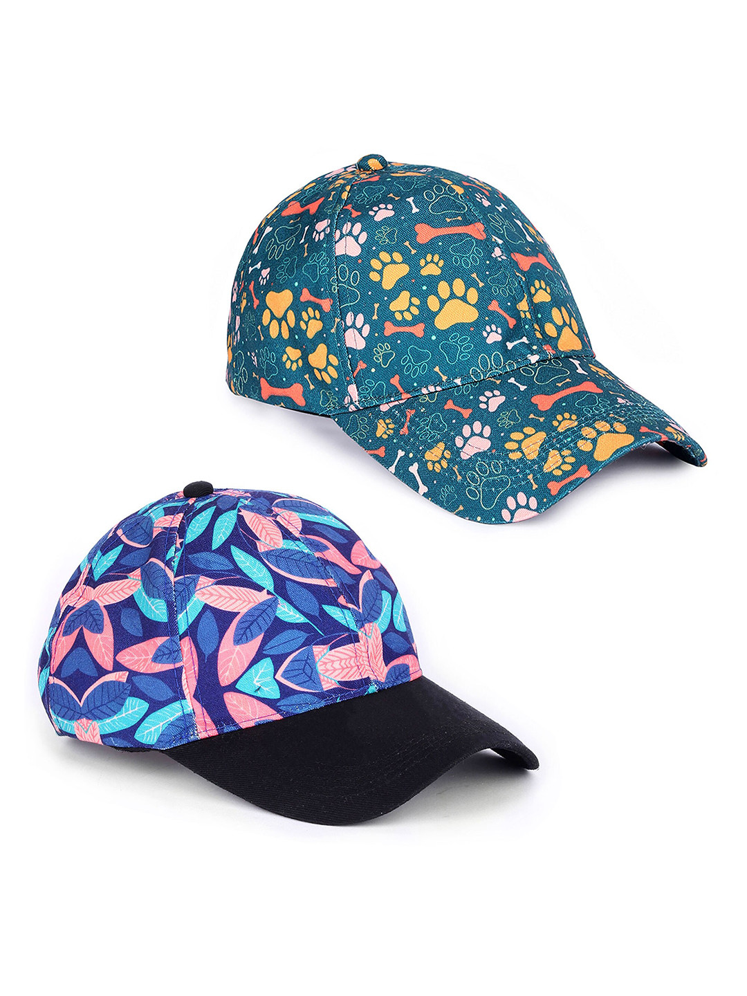 Knotyy Unisex Blue & Yellow Set of 2 Printed Snapback Cap