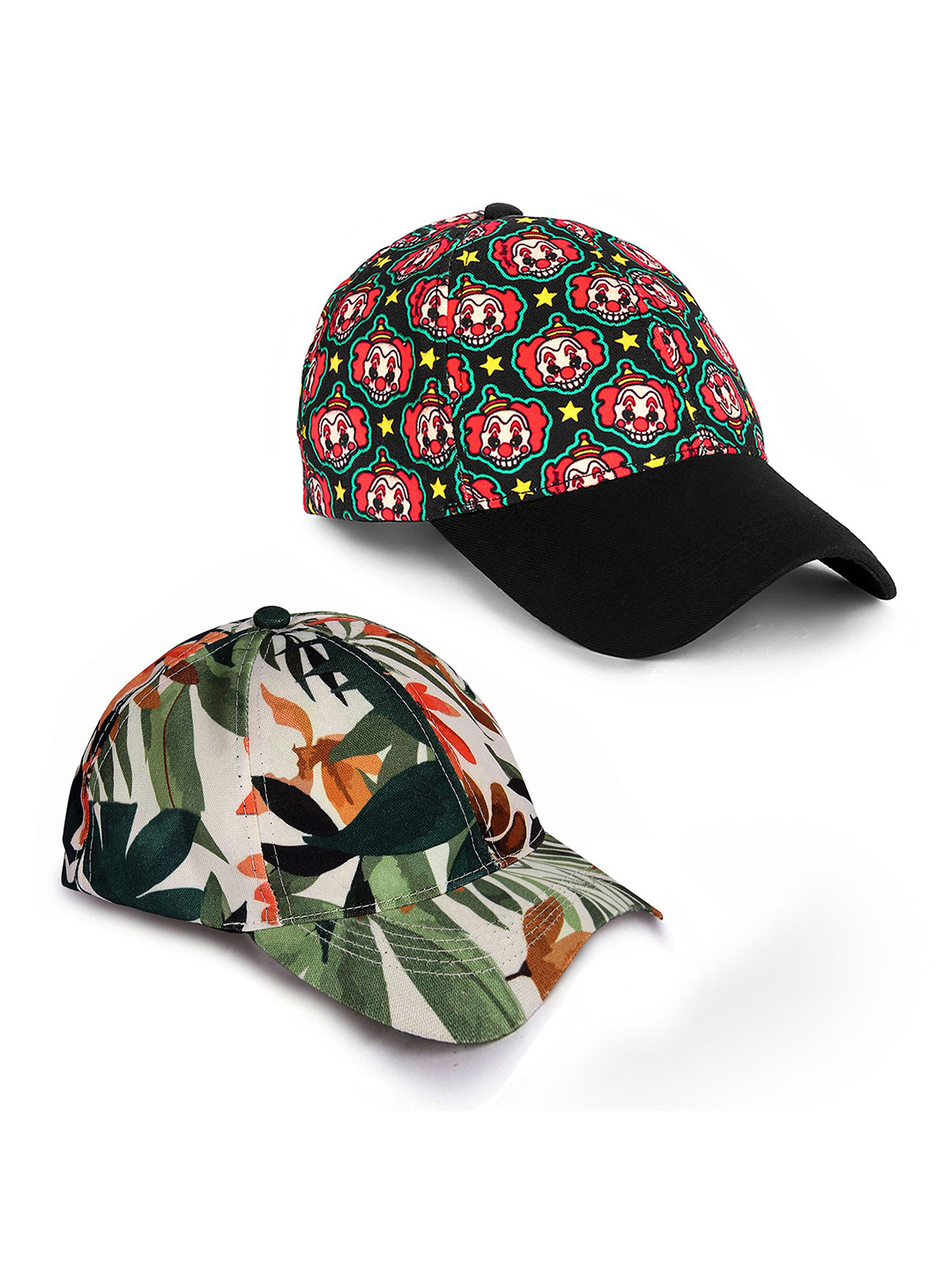 Knotyy Unisex Set Of 2 Black & Green Printed Snapback Cap
