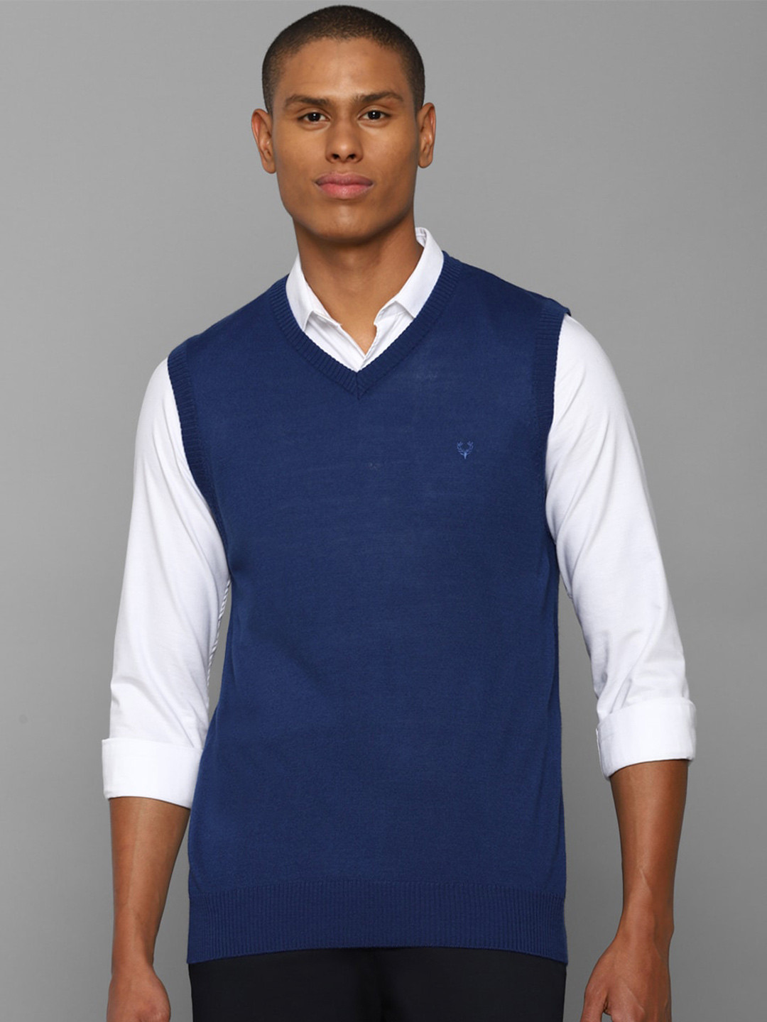 Allen Solly Men Blue Ribbed Sweater Vest