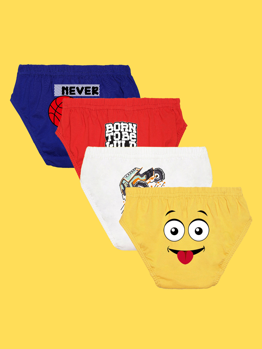 NUSYL Boys Pack Of 4 White & Red Printed Pure Cotton Basic Briefs