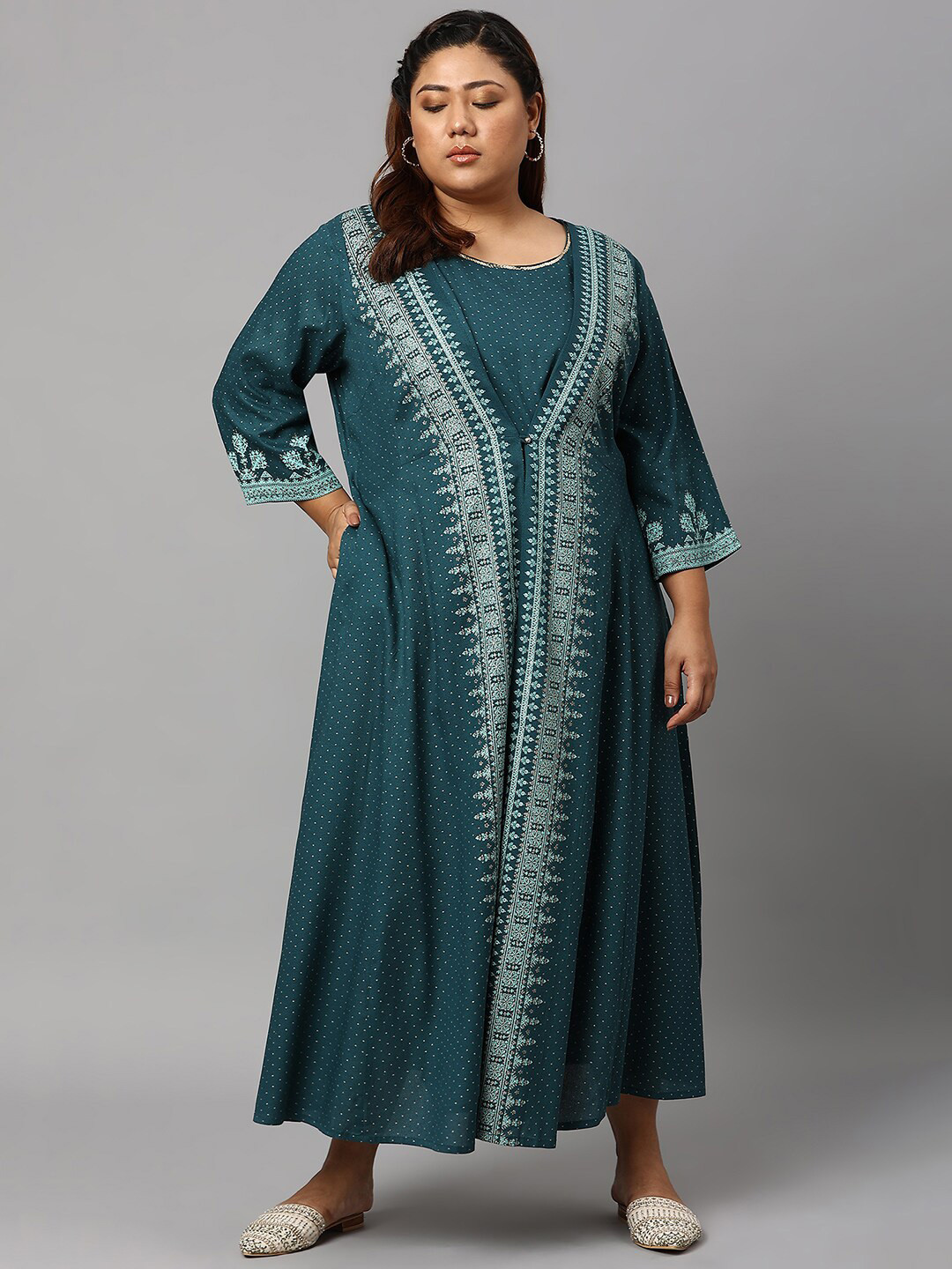 W Blue & White Women Plus Size Printed Basic Jumpsuit