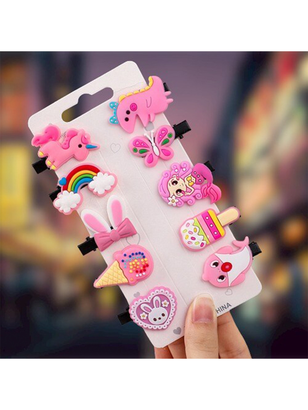 Pinapes Unisex Pink & Green Embellished Alligator Hair Clip