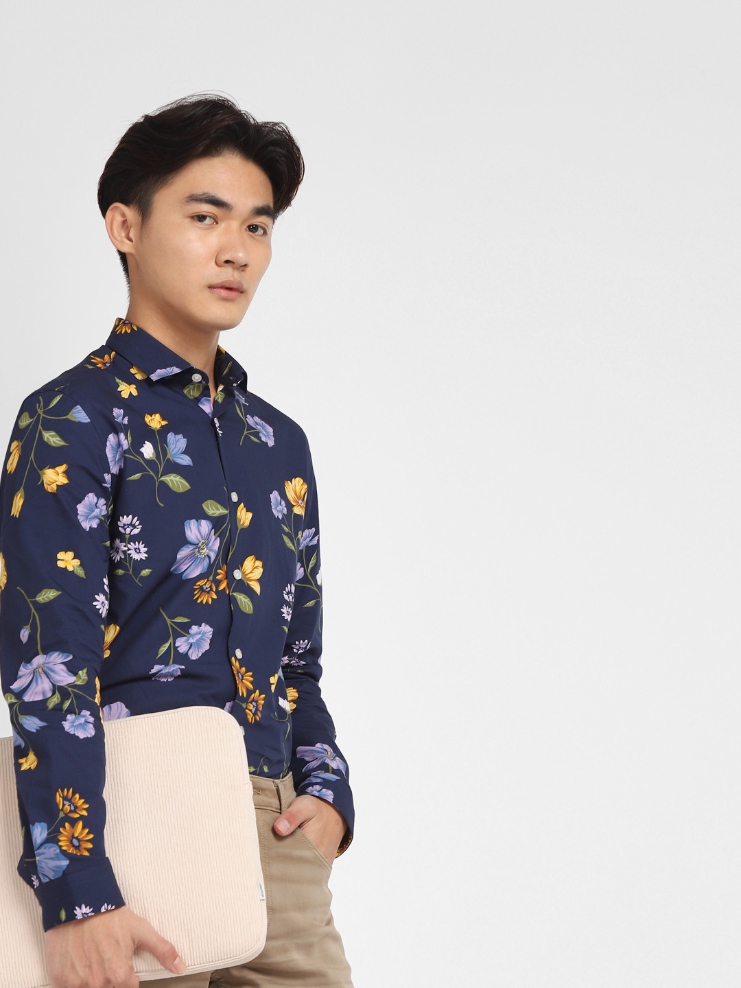 Jack & Jones Men Blue Slim Fit Floral Printed Casual Cotton  Shirt