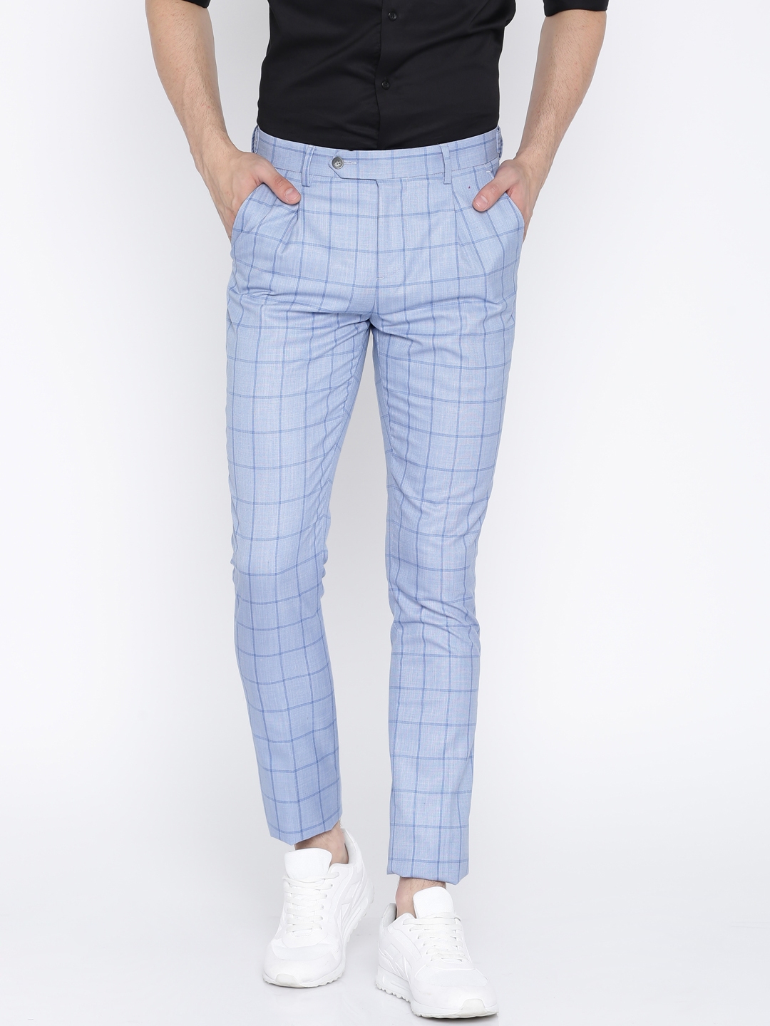 Buy INVICTUS Men Blue Slim Fit Checked Smart Casual Trousers Trousers   Trousers for Men 2029950  Myntra
