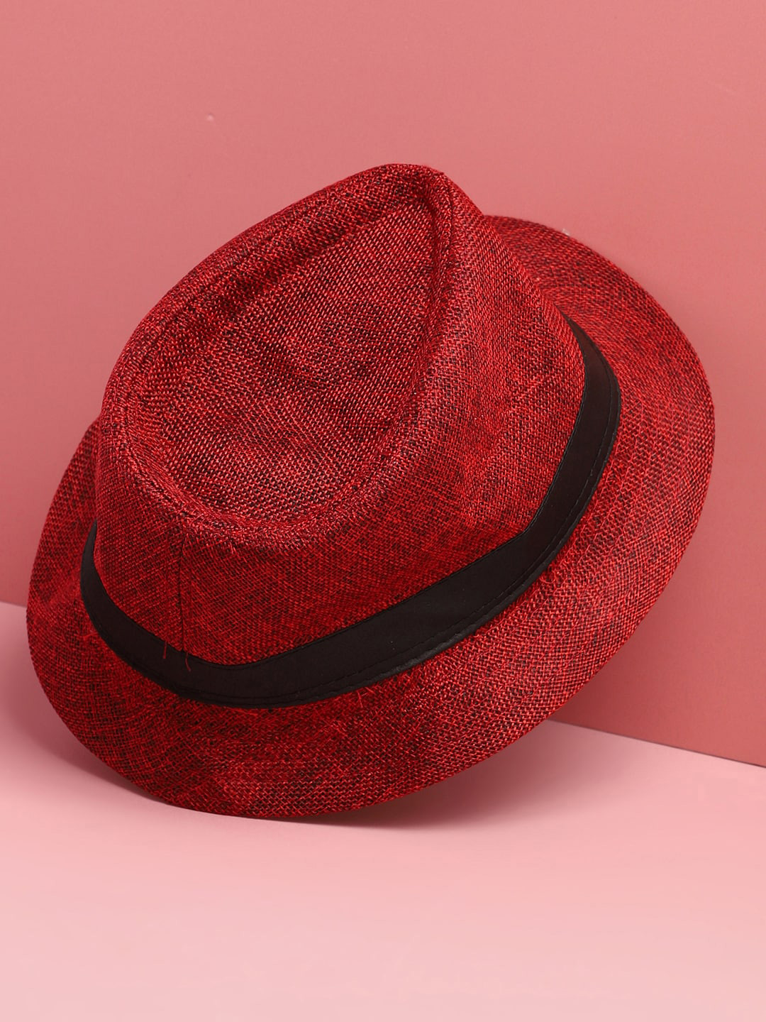 HAUTE SAUCE  Red & Black Textured Fedora Hat
