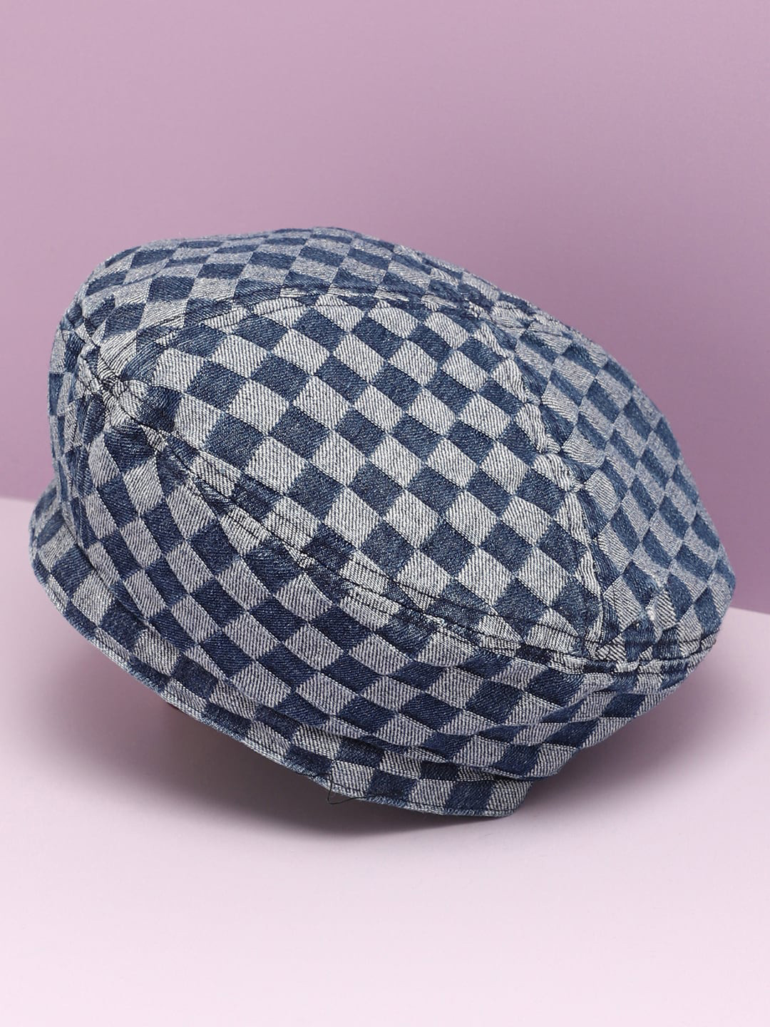 HAUTE SAUCE   Blue Checked Beret Hat