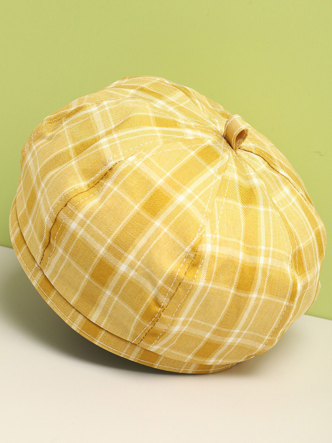 HAUTE SAUCE  Women Yellow & White Checked Baker-Boy Hat
