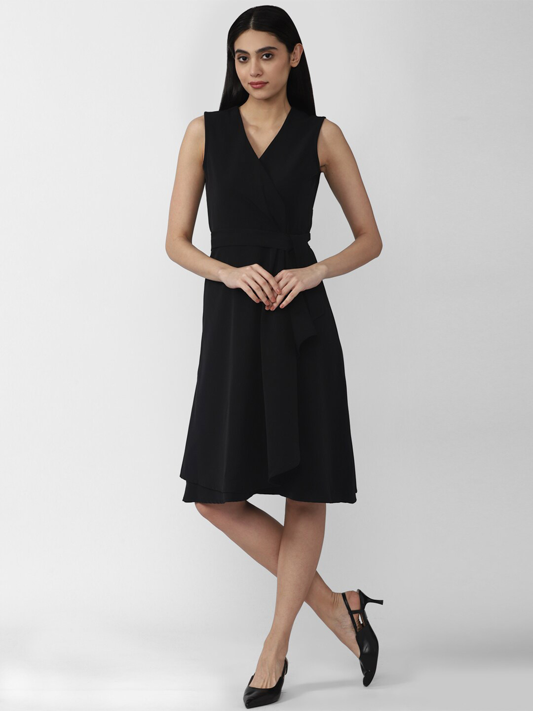 Van Heusen Woman Black Solid Wrap Dress