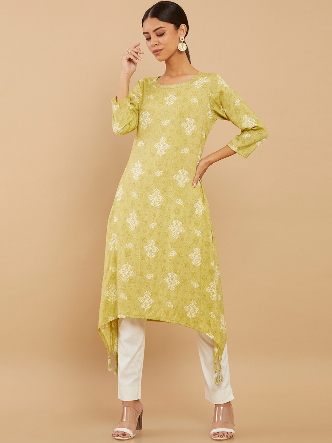 Soch Women Green Ethnic Motifs Printed Viscose Rayon Kurta