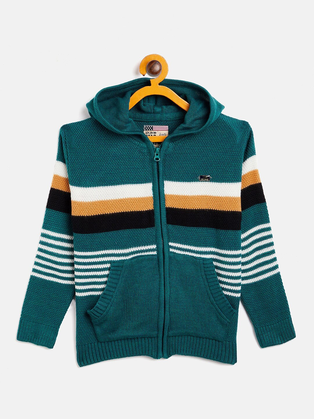 Duke Boys Green & White Acrylic Striped Cardigan