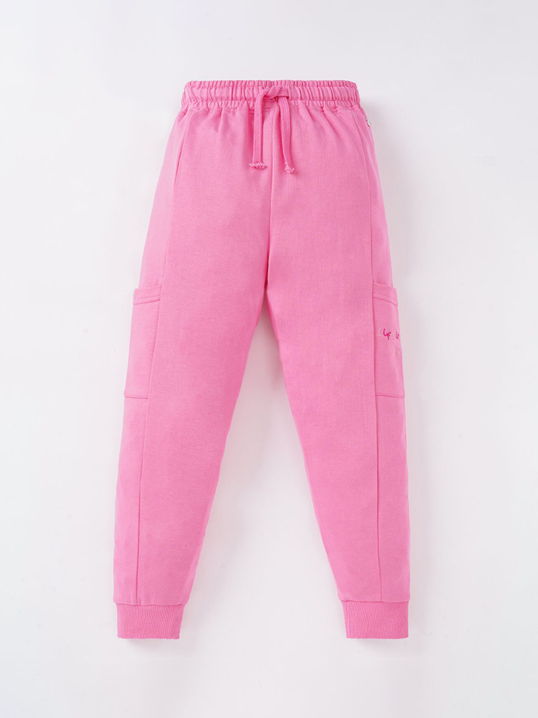 Ed-a-Mamma Girls Pink Solid Cut And Sew Pure Cotton Joggers