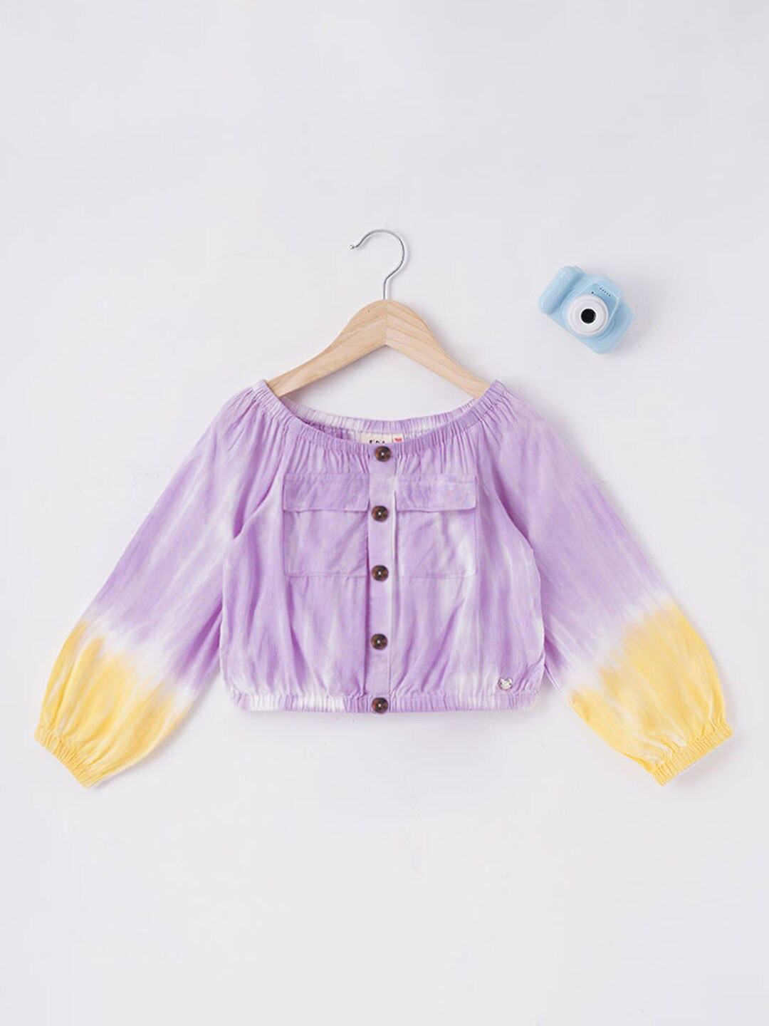 Ed-a-Mamma Purple & Yellow Tie and Dye Off-Shoulder Bardot Top