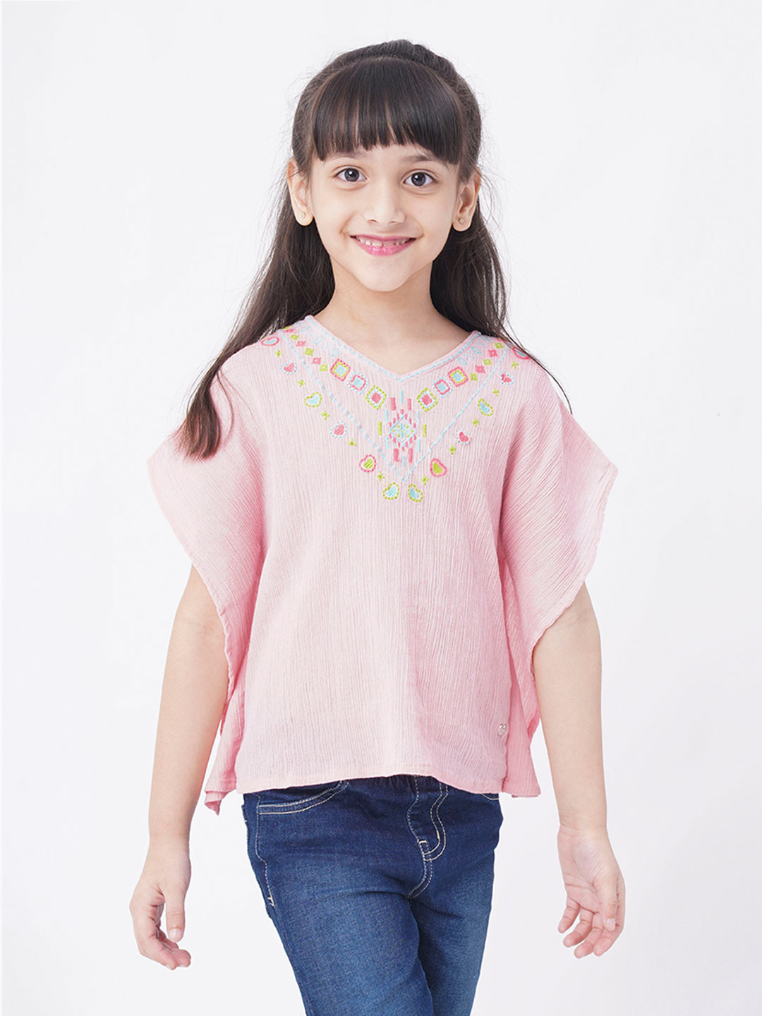 Ed-a-Mamma Pink Extended Sleeves Kaftan Pure Cotton Top