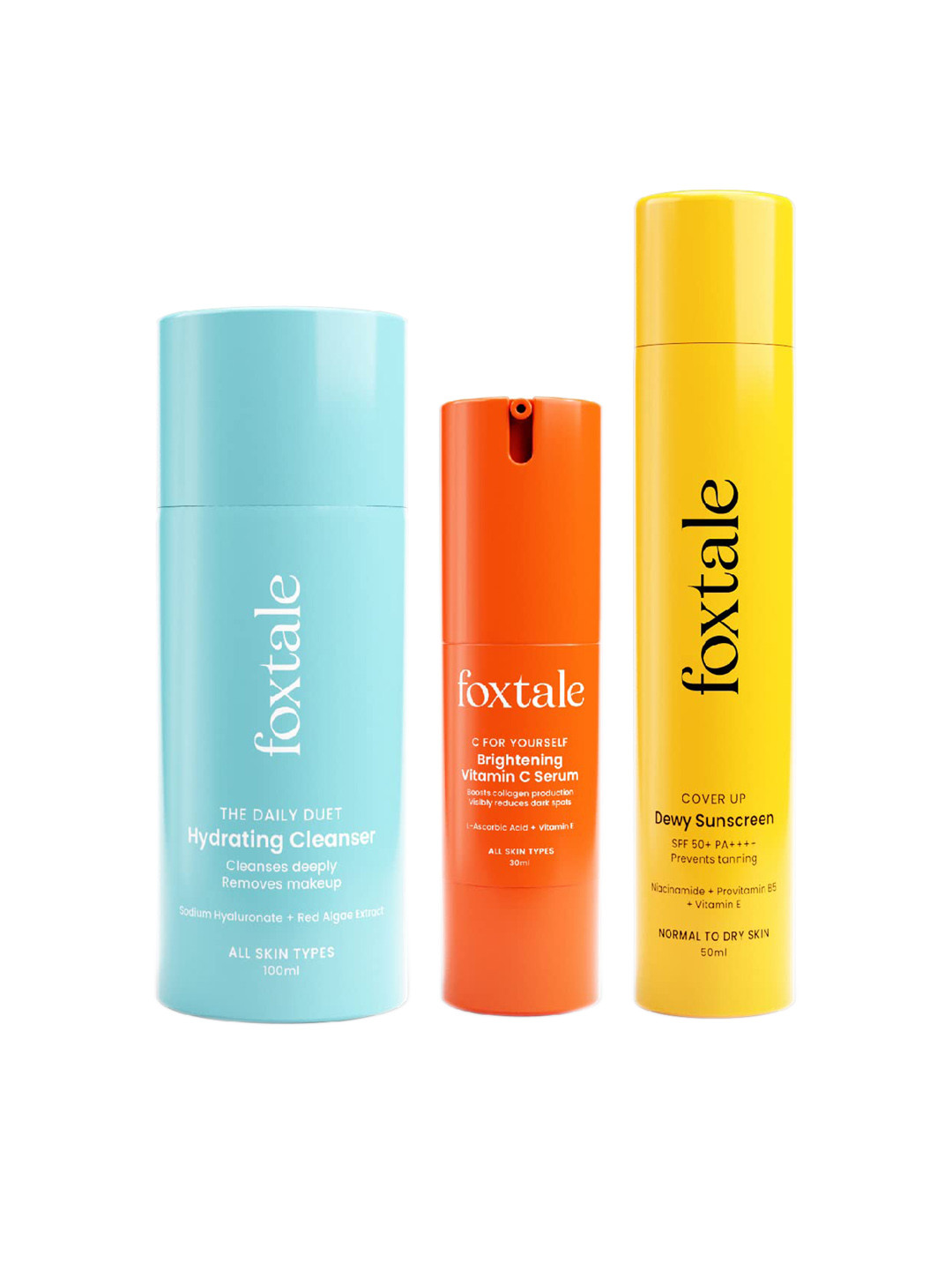 FoxTale Spot Reduction Trio | Vitamin C Serum-30ml |Cleanser -100ml | Dewy Sunscreen 50ml